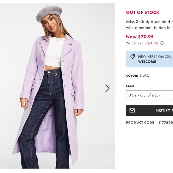 Women's Purple Long Coat - Picture 3 of 3